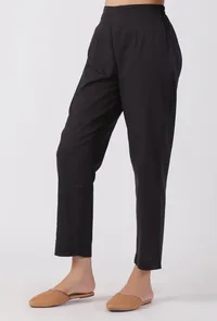 Black Cotton Straight Pants image 3