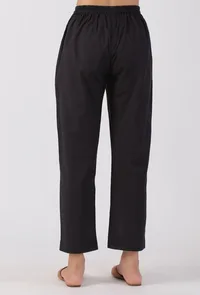 Black Cotton Straight Pants image 4