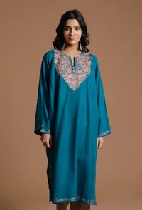Chathams Blue Aari Embroidered Kashmiri Phiran-Free Size image 1