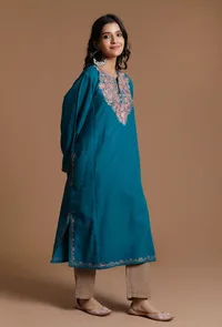 Chathams Blue Aari Embroidered Kashmiri Phiran-Free Size image 2