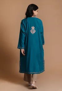 Chathams Blue Aari Embroidered Kashmiri Phiran-Free Size image 4