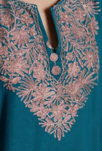 Chathams Blue Aari Embroidered Kashmiri Phiran-Free Size image 5