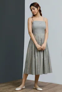 Strappy Grey Block Printed Pleated Dress image 1