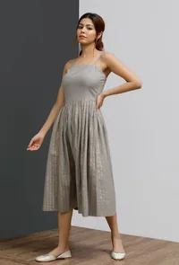 Strappy Grey Block Printed Pleated Dress image 2