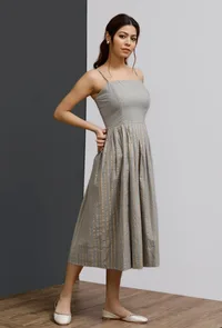 Strappy Grey Block Printed Pleated Dress image 3