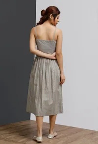 Strappy Grey Block Printed Pleated Dress image 4