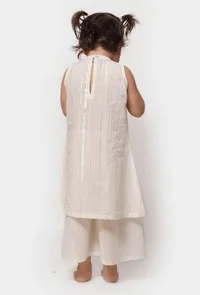 Set of 2- Silver White Malmal Kurti With Palazzo Pants image 3