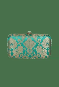 Spinach Green Brocade Box Clutch with Sling (8 X 2 X 4.5) image 2