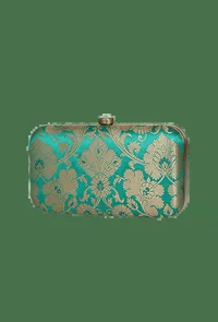 Spinach Green Brocade Box Clutch with Sling (8 X 2 X 4.5) image 3