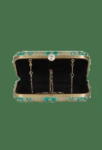 Spinach Green Brocade Box Clutch with Sling (8 X 2 X 4.5) image 4
