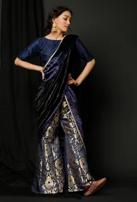 Set of 3 : Midnight Blue Shara with Blouse and Odhni Drape image 1