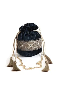 Royal Blue Velvet Tila Embroidery Potli image 2