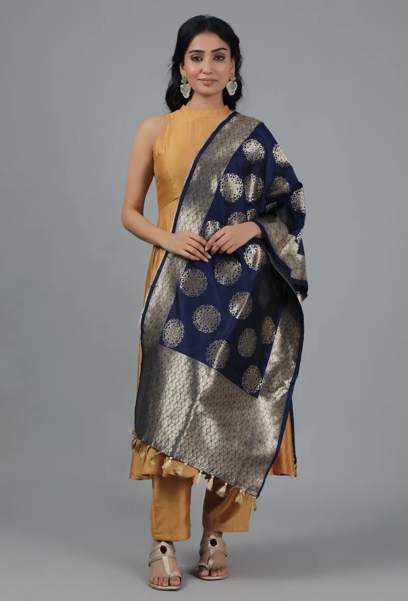 Indigo Blue Chanderi Brocade Dupatta