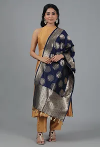 Indigo Blue Chanderi Brocade Dupatta image 1