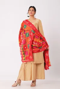 Alta red  allover embriodred phoolkari dupatta image 1