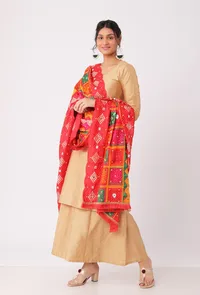 Alta red  allover embriodred phoolkari dupatta image 2