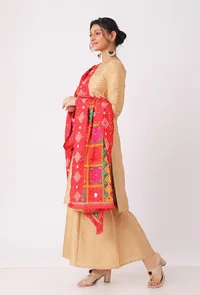 Alta red  allover embriodred phoolkari dupatta image 3