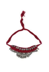 Red Thread & German Silver Tribal Choker With Ghunghroos image 2