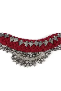 Red Thread & German Silver Tribal Choker With Ghunghroos image 3