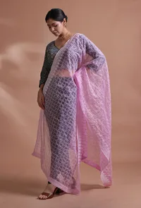 Light Pink Color Silk Organza Embroidered Dupatta image 2