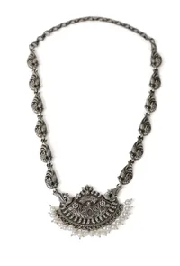 Oxidized Silver Peacock Necklace & Jhumka Set image 2