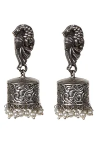 Oxidized Silver Peacock Necklace & Jhumka Set image 5