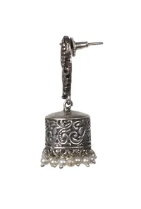 Oxidized Silver Peacock Necklace & Jhumka Set image 6