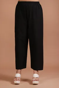 Set Of 2: Black Cotton Plain Kurta & Pant Set image 4