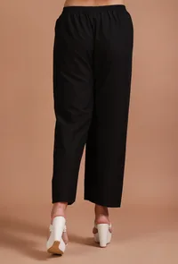 Set Of 2: Black Cotton Plain Kurta & Pant Set image 5