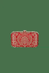 Scarlet Red Brocade Box Clutchwith Sling (8 X 2 X 4.5) image 2
