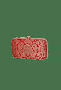 Scarlet Red Brocade Box Clutchwith Sling (8 X 2 X 4.5) image 3
