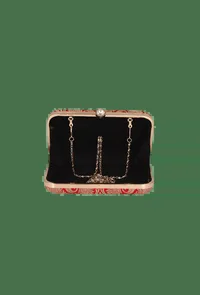 Scarlet Red Brocade Box Clutchwith Sling (8 X 2 X 4.5) image 4