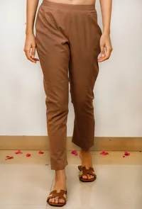 Set of 2: Brown Cotton Kurta with Brown Cotton Straight Pants image 5