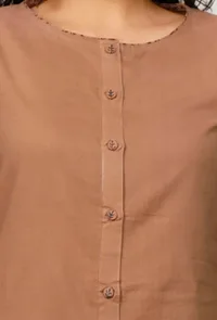 Set of 2: Brown Cotton Kurta with Brown Cotton Straight Pants image 6