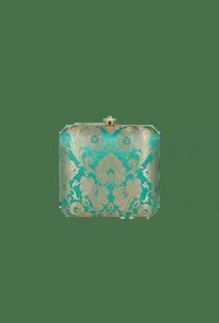 Emerald Green Brocade Box Clutch with Sling (6.5 X 2 X 6) image 2