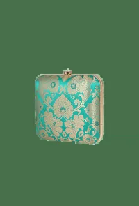Emerald Green Brocade Box Clutch with Sling (6.5 X 2 X 6) image 3