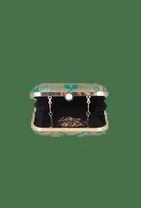 Emerald Green Brocade Box Clutch with Sling (6.5 X 2 X 6) image 4