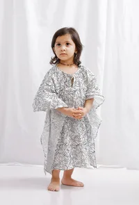 Black Block Printed Cotton Kaaftan image 1