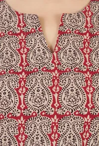 Red Printed Gathered Kurta with Lace Detail image 6