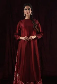 Mahogany Red Chanderi Kurta image 1