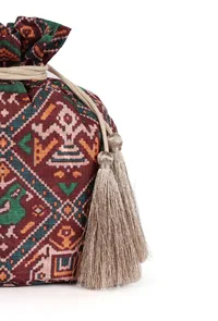 Ishani Maroon & Multi Silk Patola Print Potli With Tassels image 5