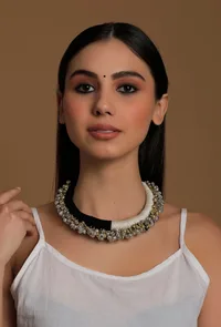 Astira Duo White and Black Tribal Ghungroo  Necklace image 1