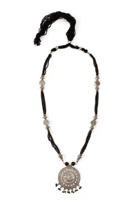 German Silver Lakshmi Pendant Necklace Set With Black Bead Dori & Jhumki image 4