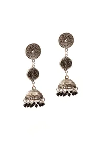 German Silver Lakshmi Pendant Necklace Set With Black Bead Dori & Jhumki image 6