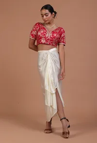 Red Color Raw Silk Embroidered Blouse image 2