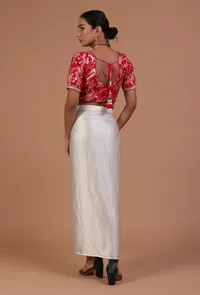 Red Color Raw Silk Embroidered Blouse image 5