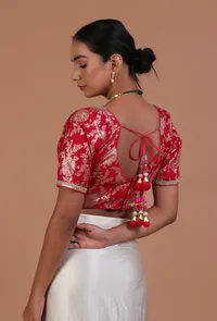 Red Color Raw Silk Embroidered Blouse image 6