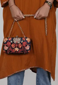 Navy Blue velvety rectangular clutch image 2