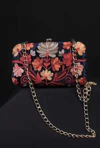 Navy Blue velvety rectangular clutch image 3