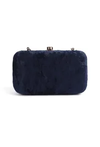 Navy Blue velvety rectangular clutch image 5